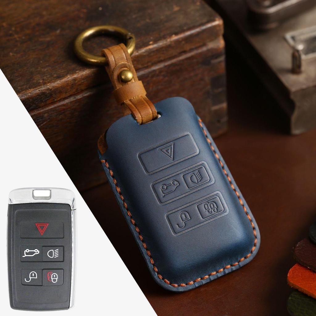 Handmade Genuine Leather Key Cover & Chain for Land Rover, Range Rover, Discovery 5, Jaguar - Crazy Horse Leather