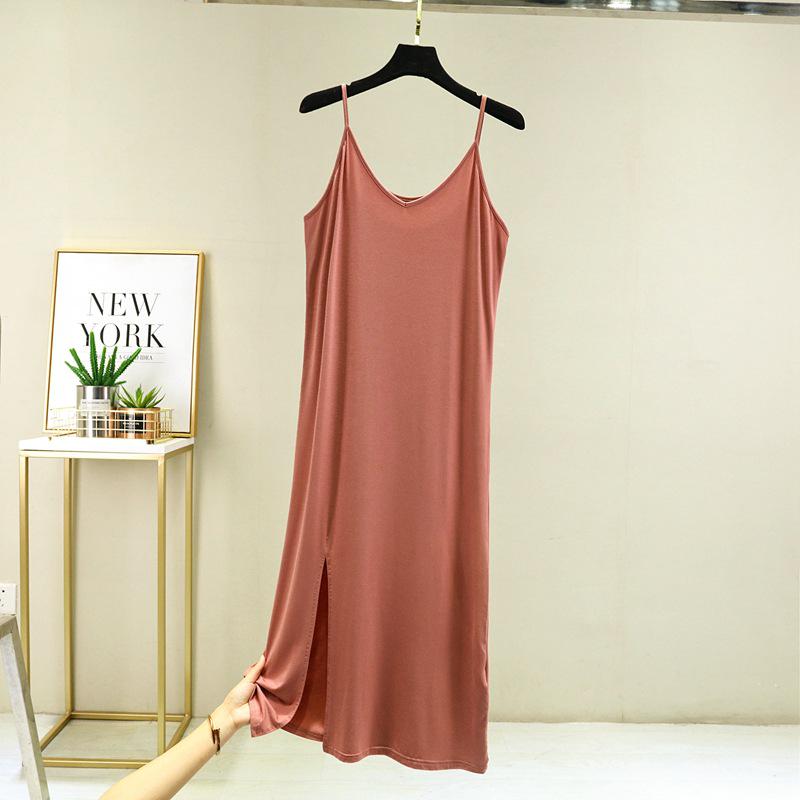 Korean Style Women's Modal Slimming V-Neck Spaghetti Strap Dress with Slit, Plus Size – Spring/Summer Collection