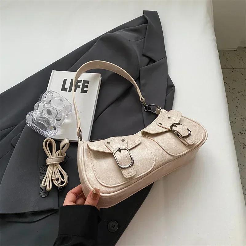 Leftside Fashion Double Pockets Design PU Leather Shoulder Bag for Women Tend Female Crossbody Bag Underarm Handbags