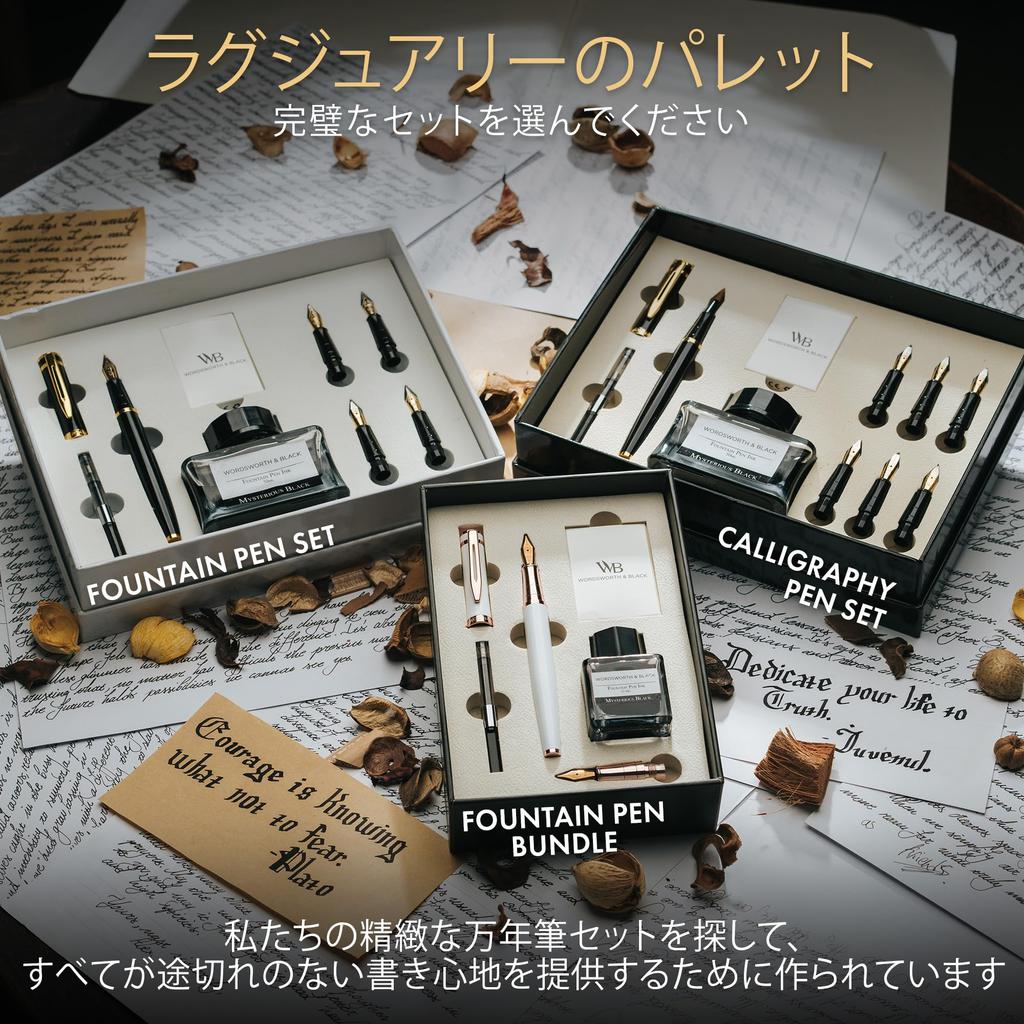 Wordsworth Black Fountain Pen 18K Gold Medium and Extra Fine 25ML Black Ink 6 Ink Ink Refill Gift Smooth Writing Pen Gold Gifts for Men and Women &