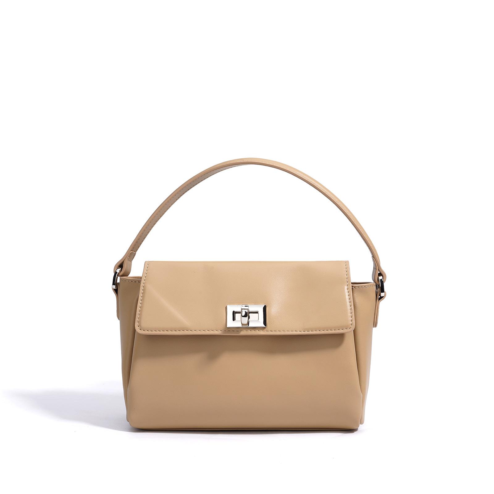 

Новая высококлассная маленькая квадратная сумка, кожаная сумка под мышкой, простая маленькая сумка для поездок на работу, нишевая сумка с металлической пряжкой абрикосовый