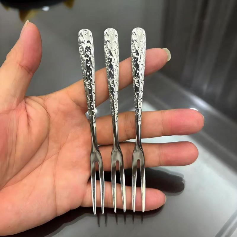 5/10Pcs Multi-Purpose Stainless Steel Fruit Forks, Ice Crack Thickened High-End Dessert Picks, For Family Gatherings And Dining