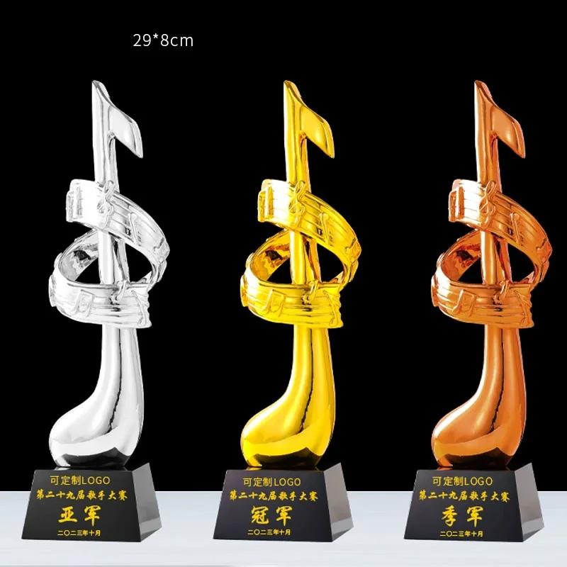 Customized Microphone Five-pointed Star Resin Trophy, Crystal Base Excellent Host Singing Talent Activity Competition Award, 1Pc