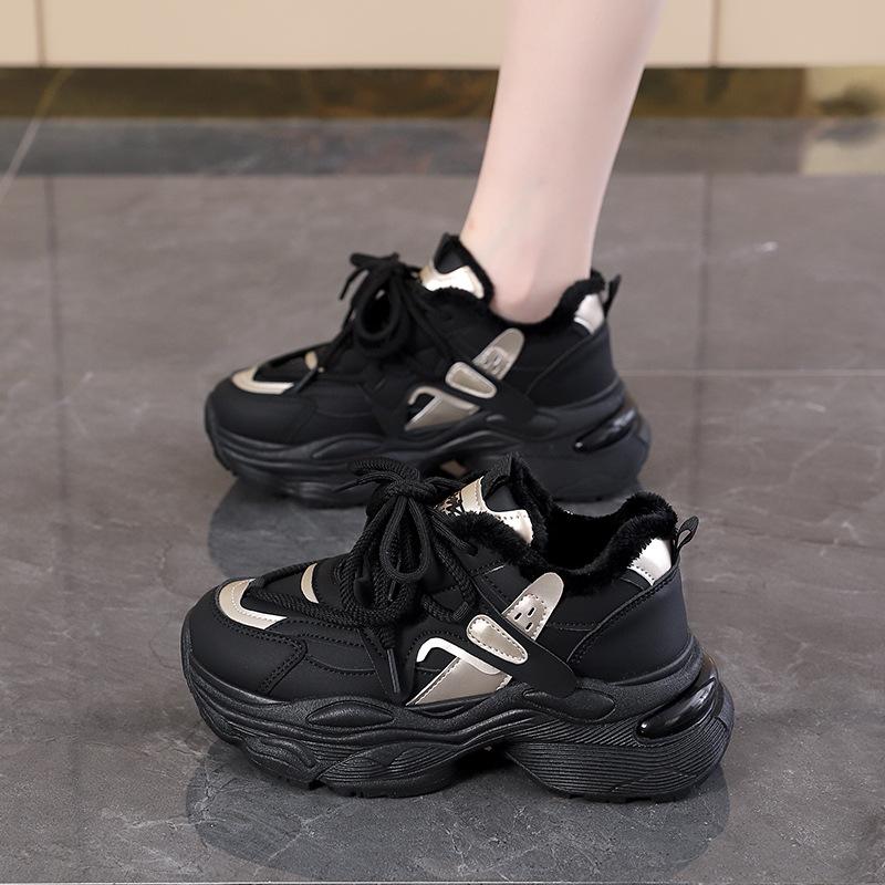 Fleece dad shoes women's winter new student versatile sports shoes women's platform heightening ins trendy shoes G