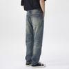 Daddy Jeans Men's Washed Heavy Industry Patch Denim Trendy Brand American Retro Loose Straight Casual Pants Ripped Pants