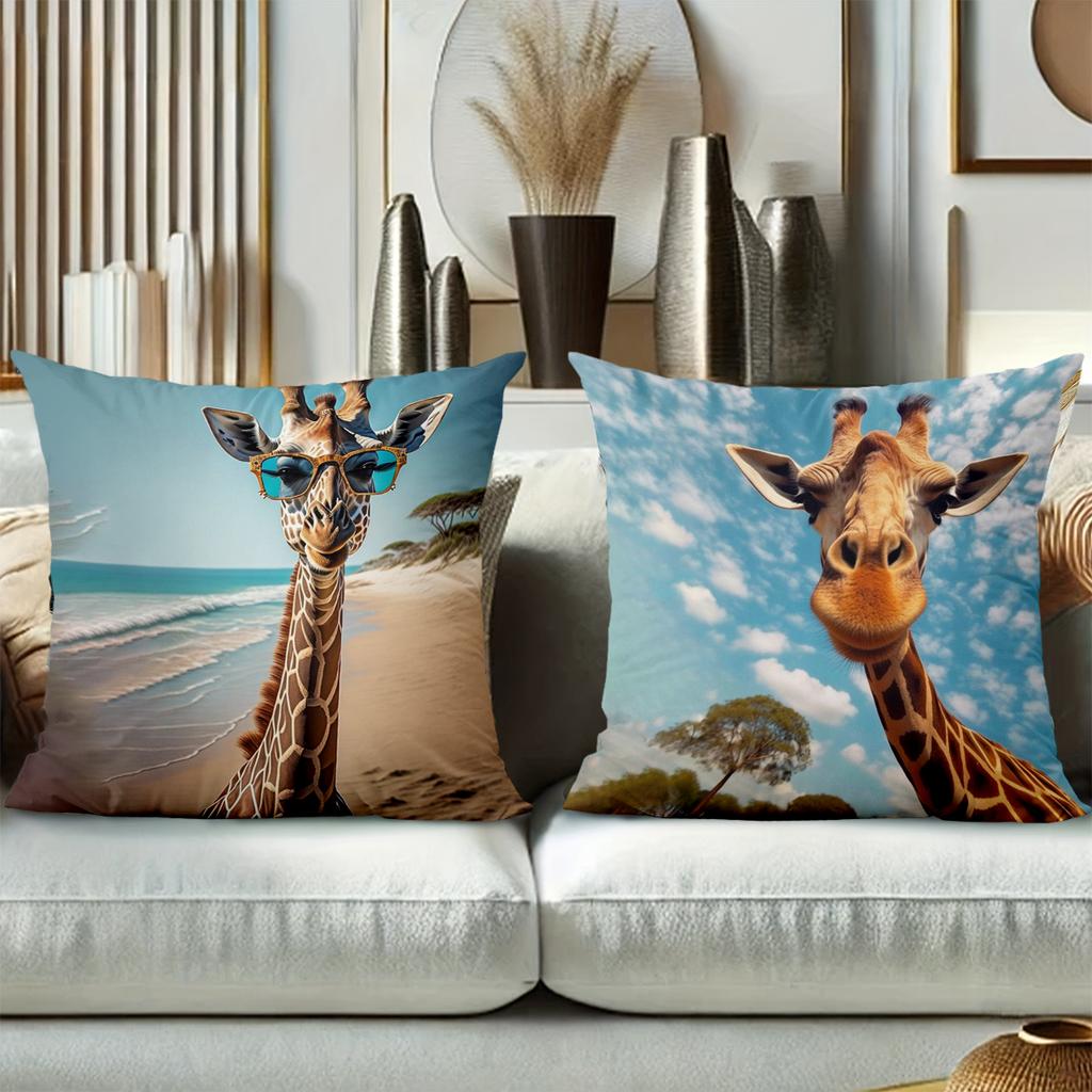 Giraffe Elephant Beach Pillows with Nature Scenes Polyester pillowcase, sofa decorative cushion cov Headboard Pillow