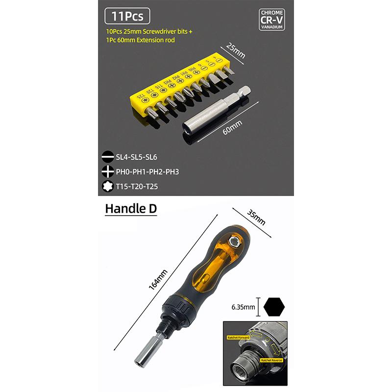 25mm Screwdriver Bits Set Slotted Phillips Pozidriv Torx Square Hexagon Bit Holder 1/4" Hex Shank Ratchet Wrench Hand Tools