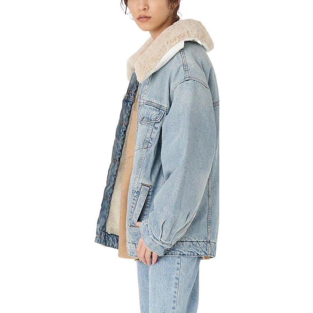 Levis FW22 Lässige einfarbige Lammwollkragen lockere Jeansjacke Damenjacken Blau A3484-0000