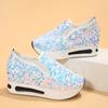 Women's fashion flat bottom inner height increase mesh yarn breathable casual single shoes support platform