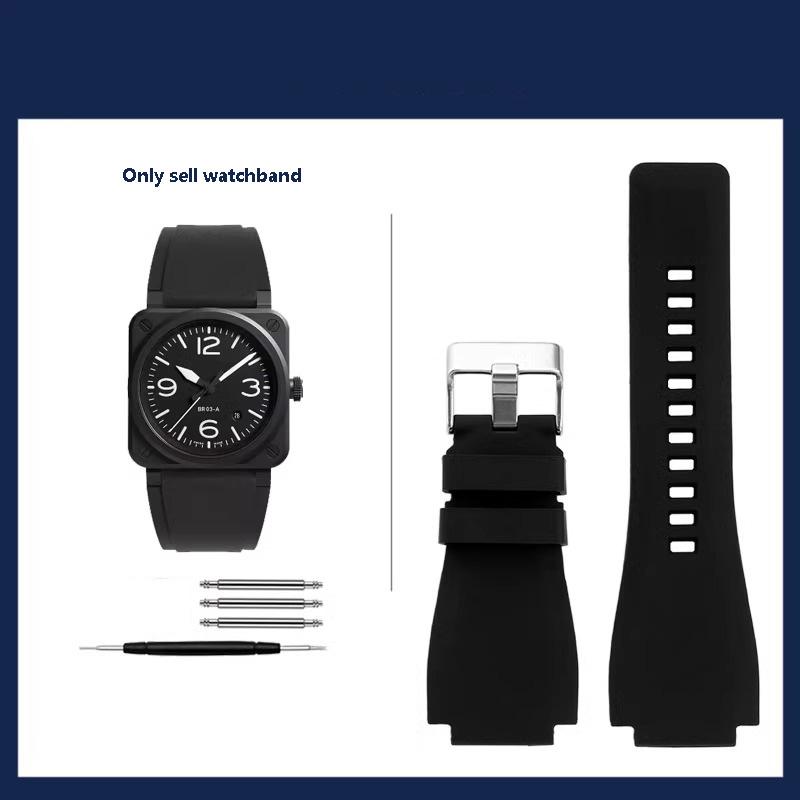 

Классический мягкий резиновый ремешок для часов Bell & Ross BR-01 BR-03 Series, черный, выпуклый, 24x35 мм, пряжка, сменный ремешок для часов 34-24mm