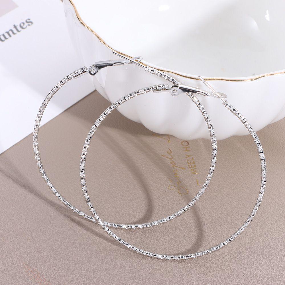 Fashion Geometrical Metal Big Circle Earrings Hoop Earrings Shiny Print Party Jewelry