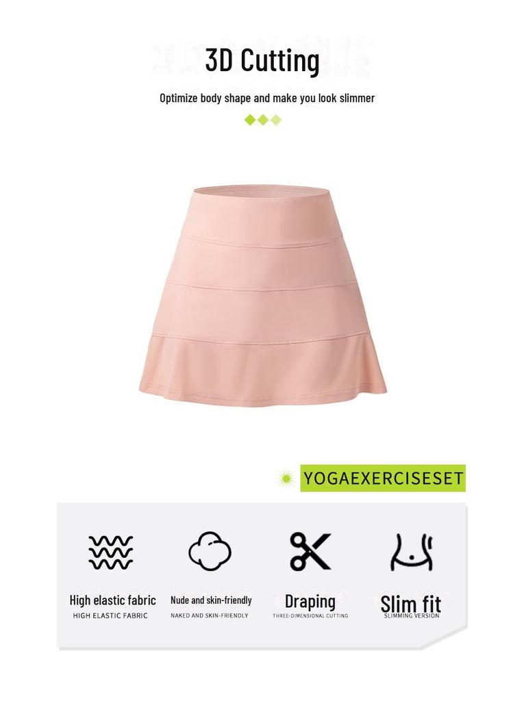 Notting Yoga Women's High Waist Pleated A-line Sport Skirt with Ice Sense Two-piece Design