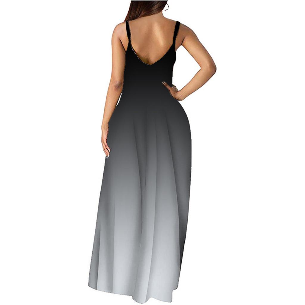 Women Gradient Sleeveless V Neck Maxi Dress Casual Sundress Beach Long Dres