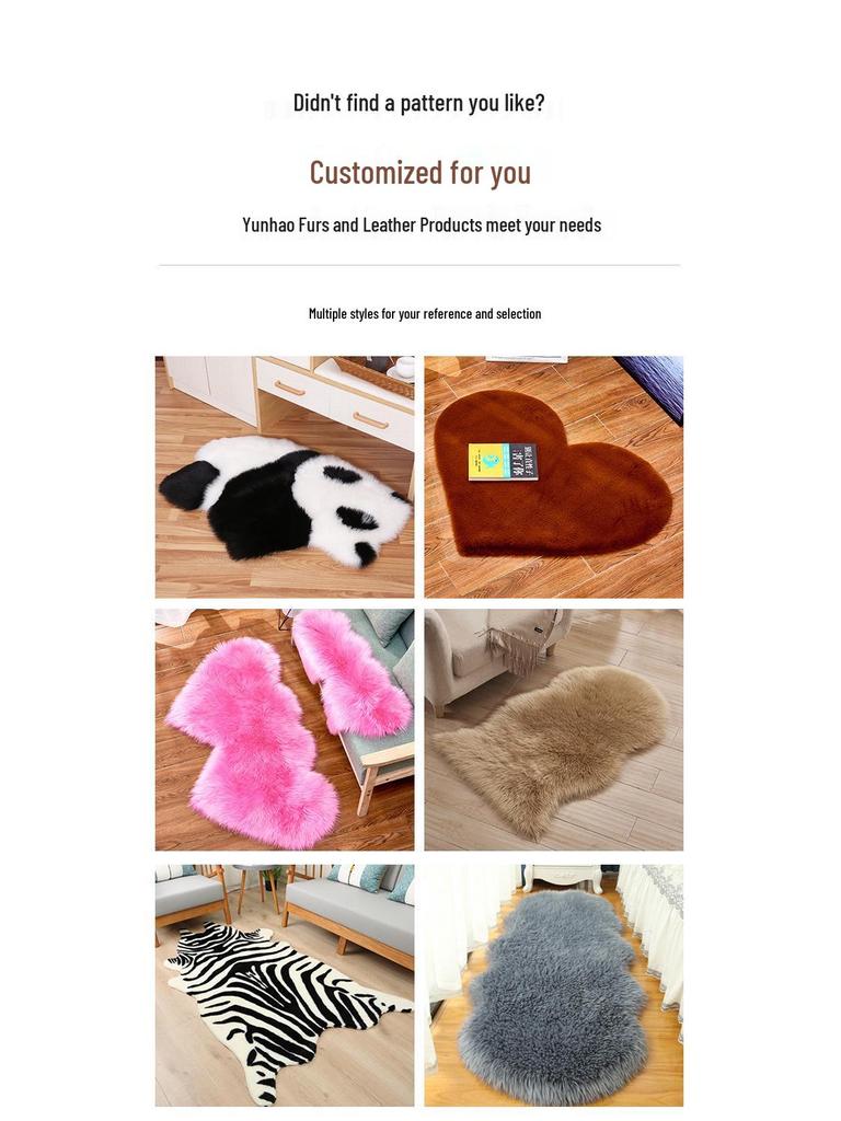 Plush Faux Rabbit Fur Carpet & Mat for Bedroom, Bay Window, Balcony, or Bedside - Short Pile.
