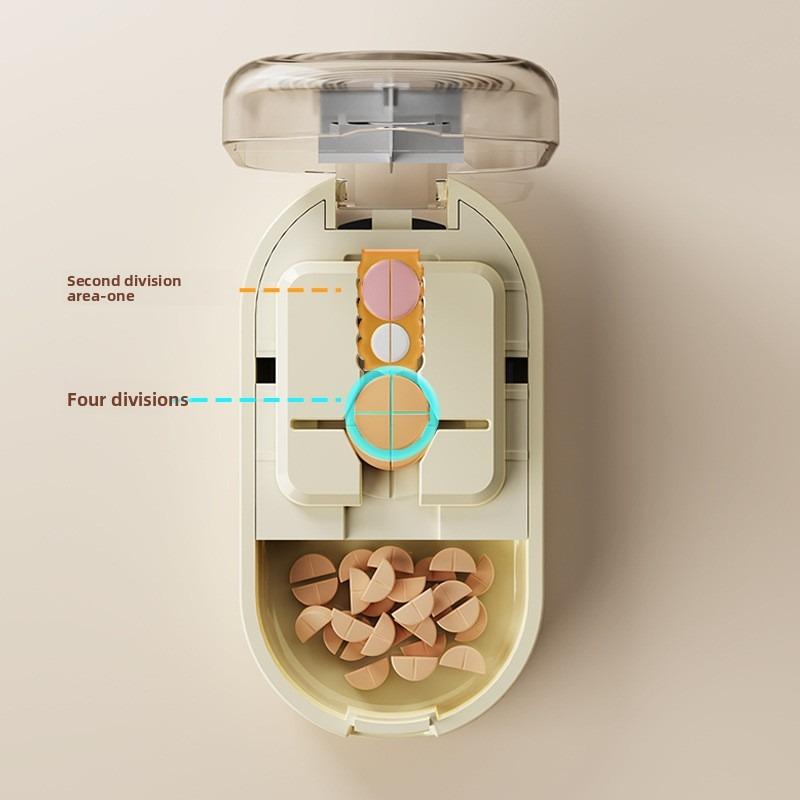 Portable Mini Pill Cutter and Splitter 1/2 1/4 Tablet Cutting Storage Compartment for Vitamin Medication Organizer Pill Box