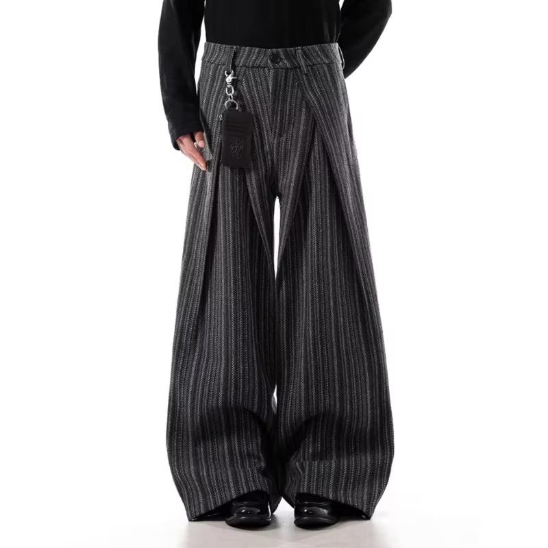 Y2K Fashion Black Striped Pleated Baggy Jeans Pants Men Clothing Wide Leg Casual Cotton Long Trousers
