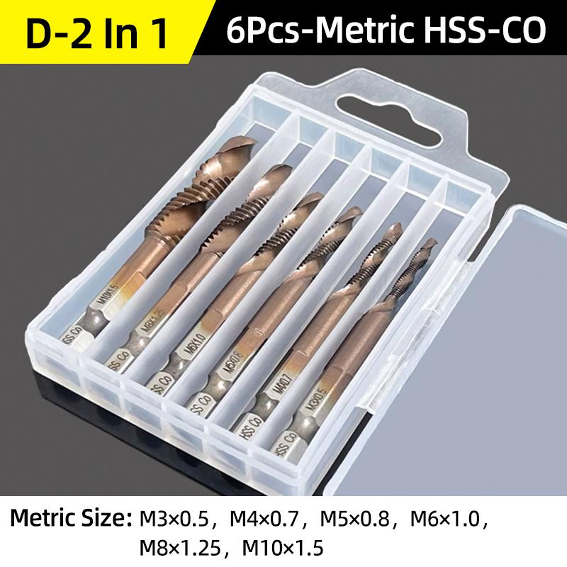 Compound Screw Tap Bit Set M3/4/5/6/8/10 Hex Spiral Tap Countersink Drill Reamer Titanium Soft Metal Tapping Chamfering Tools