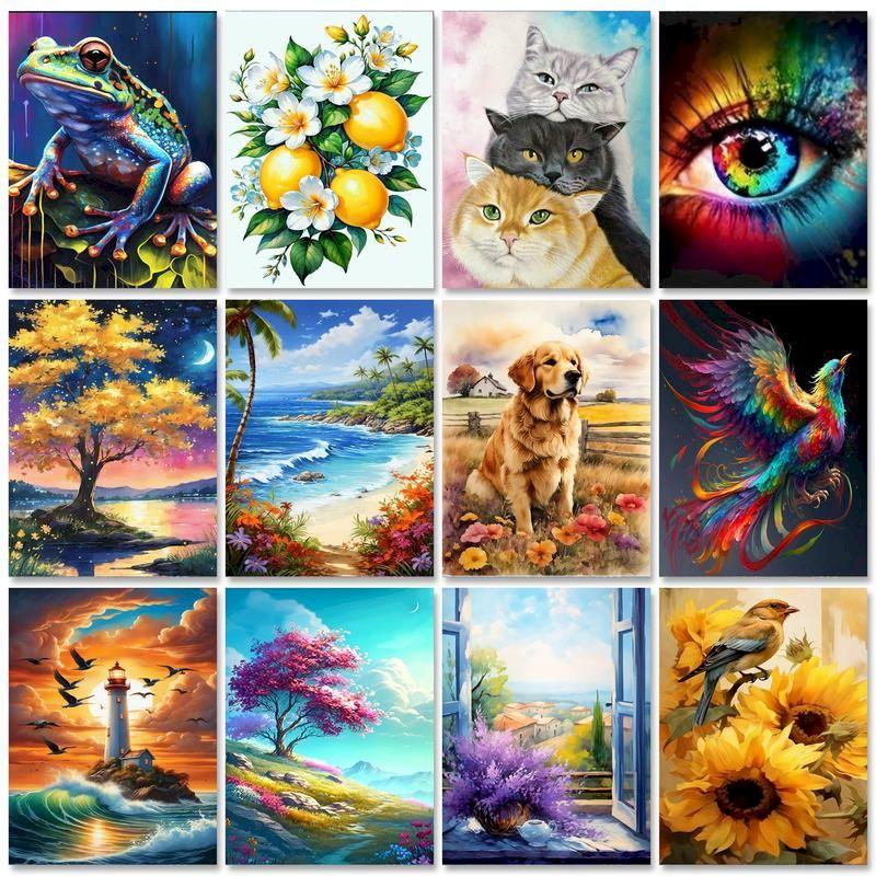 CHENISTORY DIY Painting By Numbers For Adults Landsape Oil Picture HandPainted Animals Coloring By Numbers Home Wall Art
