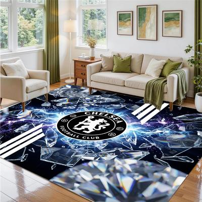 Chelsea FC Design Crystal Velvet Rug Soft Decorative Mat for Bedroom Entrance