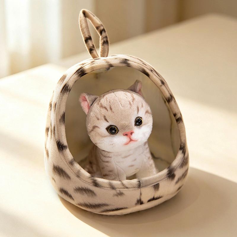 Plush Cat Doll Bed Toy With Realistic Threecolor Feline Design For Kids And Collectors