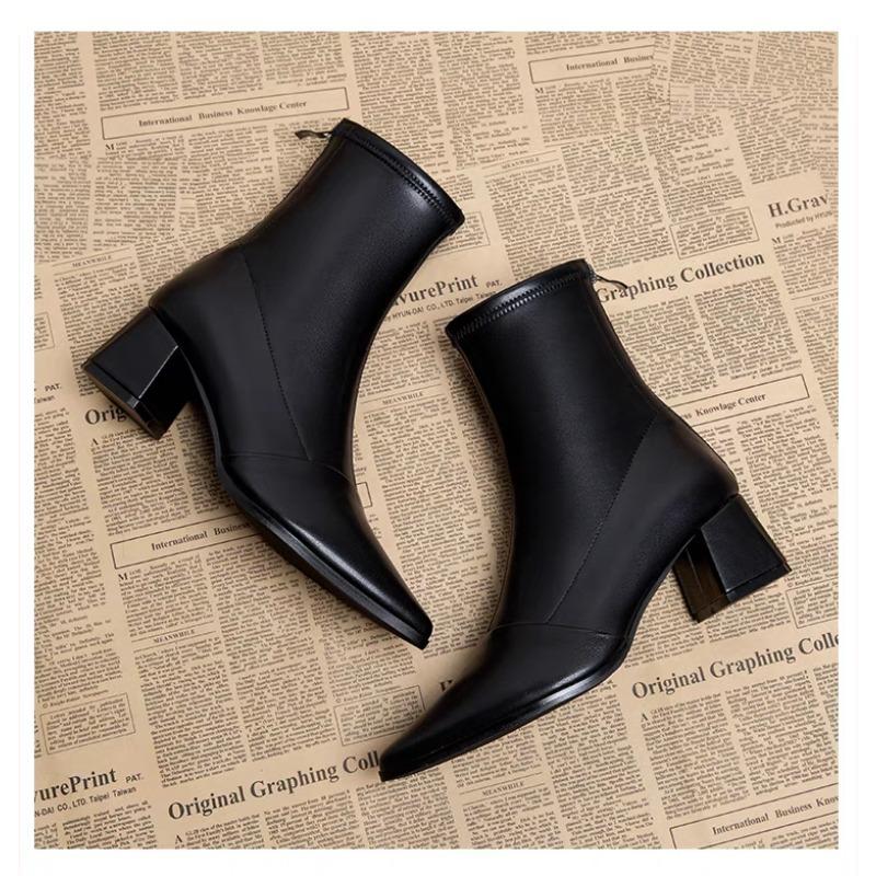 Fashion 2025Autumn Winter Pointed Toe Women Ankle Boots Fashion Back Zippers Shoes Thick Heel  Short Booties