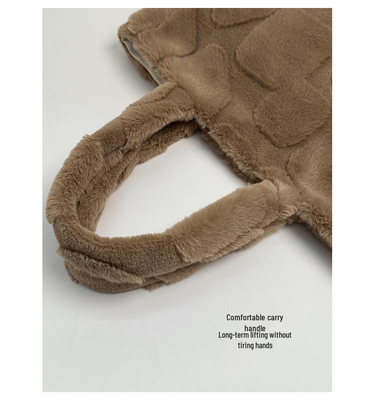 Damen Herbst/Winter Plüsch Tragetasche - Vielseitiges Nischen-Design, Modische Textur, Perfekt für den Arbeitsweg oder zum Tragen über der Schulter.