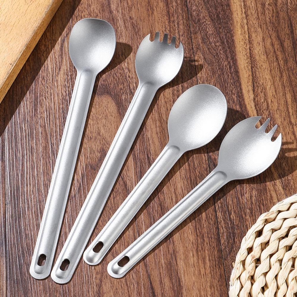 2 Piece Ultralight Camping Spoon Fork Set Long Handle Travel Flatware Set  Kitchen