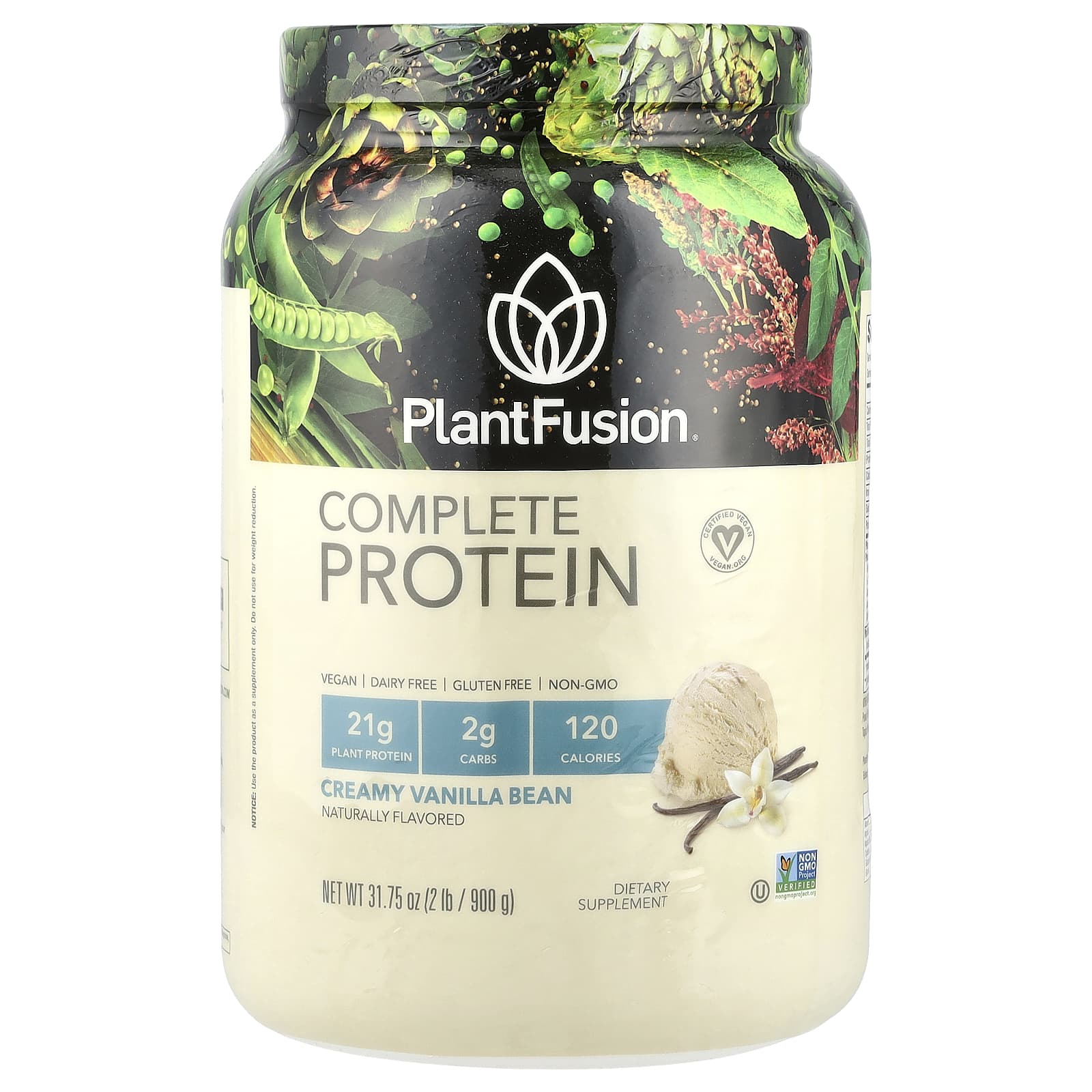 

PlantFusion, Complete Protein, Creamy Vanilla Bean, 2 lb (900 g)
