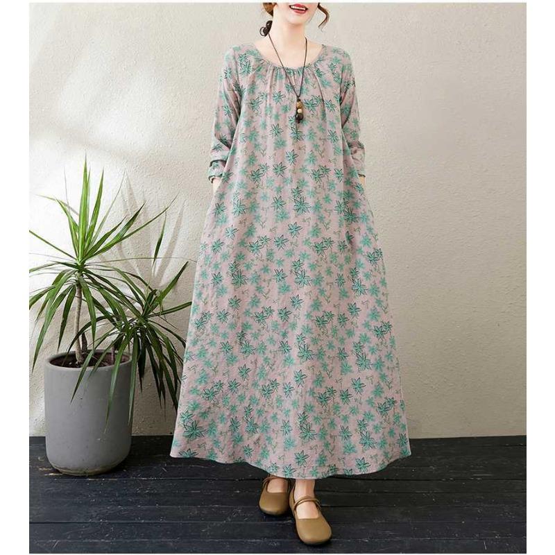 2025 New Round Neck Minimalist Long Sleeve Extra Long Dresses