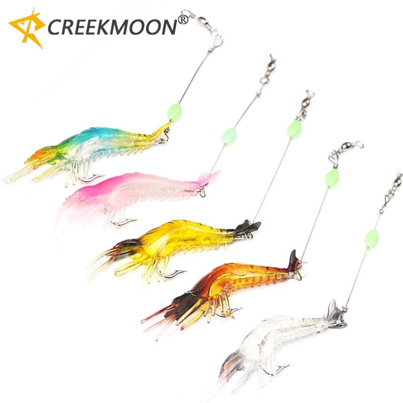 5pcs/lot Luminous Shrimp Soft Lure Fishing Artificial Bait 9cm/6g with Glow Hook Swivels Lifelike Shrimps Carp Fake Worm Tackle