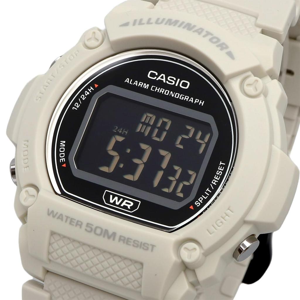 Casio Standardowy zegarek cyfrowy W-219H-1AV / -219HC-8BV Męski Czarny / Matowy Kość Słoniowa (Importowany)
