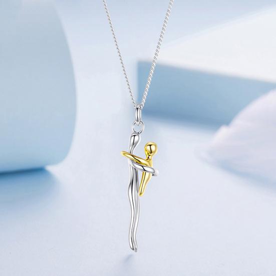 Pendentif Câlin Familial Longueur Dorée Design Émotionnel Collier Bicolore Argenté Chaîne Réglable Collier Mère Enfant