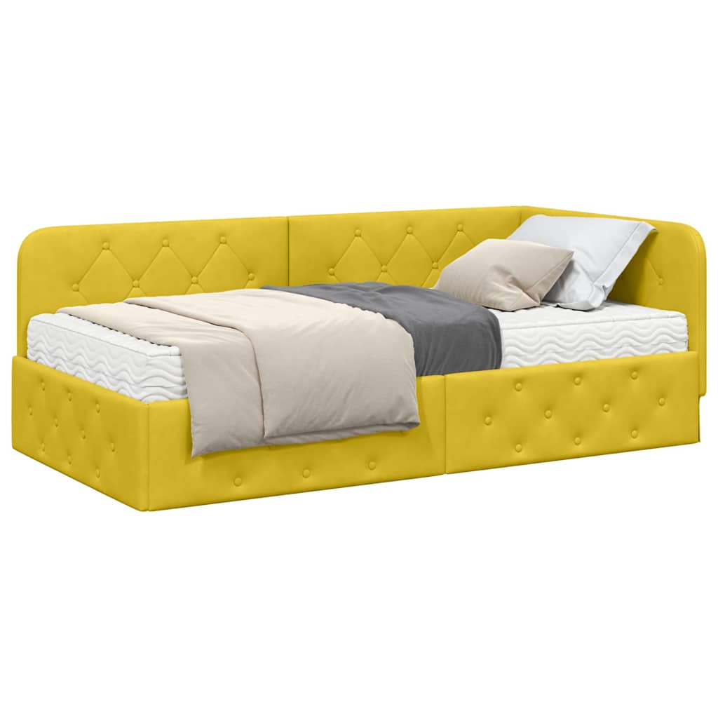 Corner Bed Frame Yellow 100 X 200 Cm Velvet