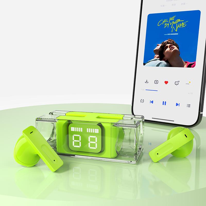 VAORLO Bluetooth 5.2 sluchátka s digitálním displejem Bezdrátová sluchátka s potlačením hluku IPX5 vodotěsná sluchátka do uší pro sport s HD mikrofonem
