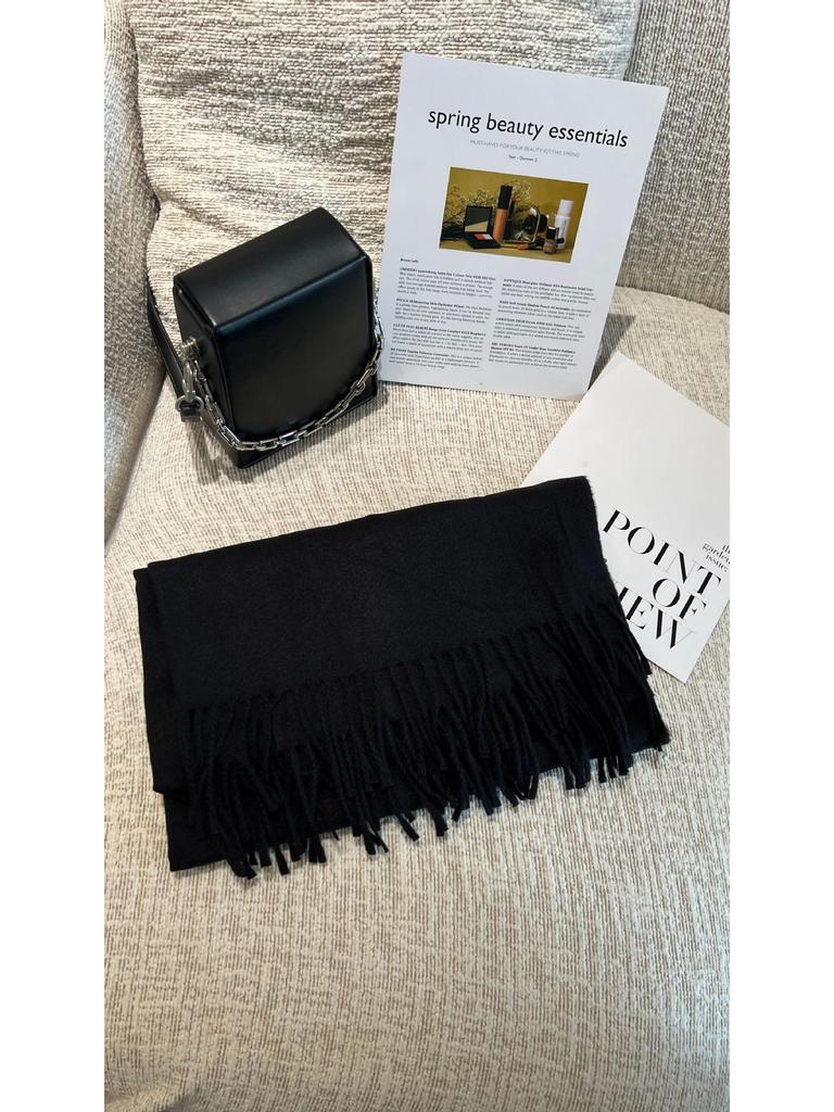 Women's High-End Korean Style Tassel Scarf - Imitation Cashmere, Solid Color, Thickened Neck Warmer Shawl for Autumn and Winter.