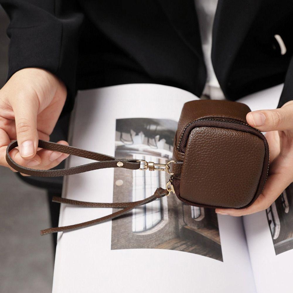 Square Lipstick Storage Bag Leather Cosmetic Bag Makeup Bag Zipper Wallet  Student