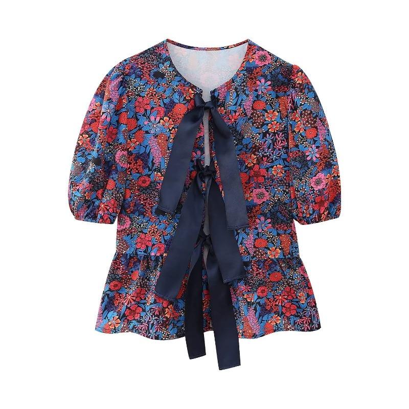 TELLHONEY Женская мода О-образный вырез топы с бантом украшения и брюки на пуговицах — фото 2