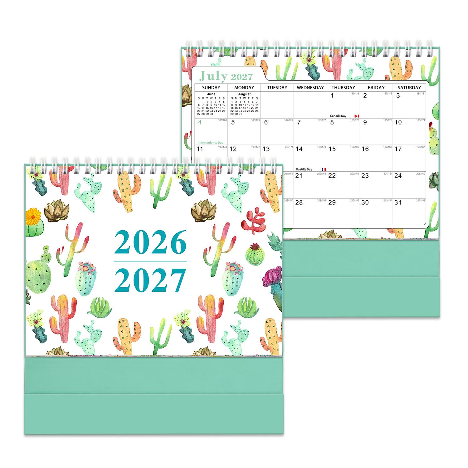 

2026-2027 English Desk Calendar Minimalist Design Matte Paper for Office Study Space Compact Durable Easy Flip