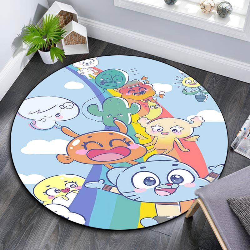 Tappeto rotondo con motivo The Amazing World of Gumball, Tappeto per Soggiorno Camera da Letto Sala Giochi, Tappetino Antiscivolo, Regali per le Feste e Regali di Compleanno.