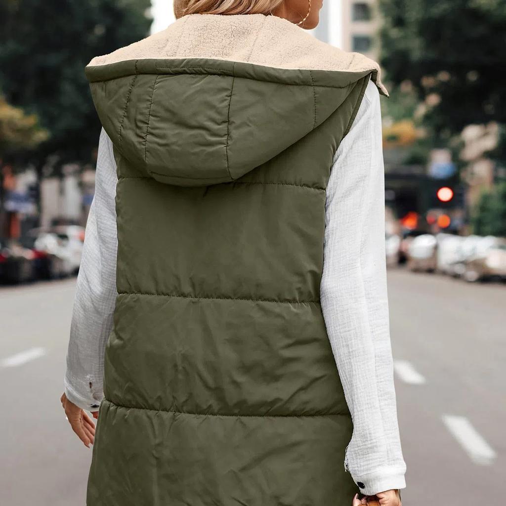 Womens 2025 Fall Reversible Vests Sleeveless Fleece Jacket Zip Up Hoodie Pockets Long Warm Winter Coat