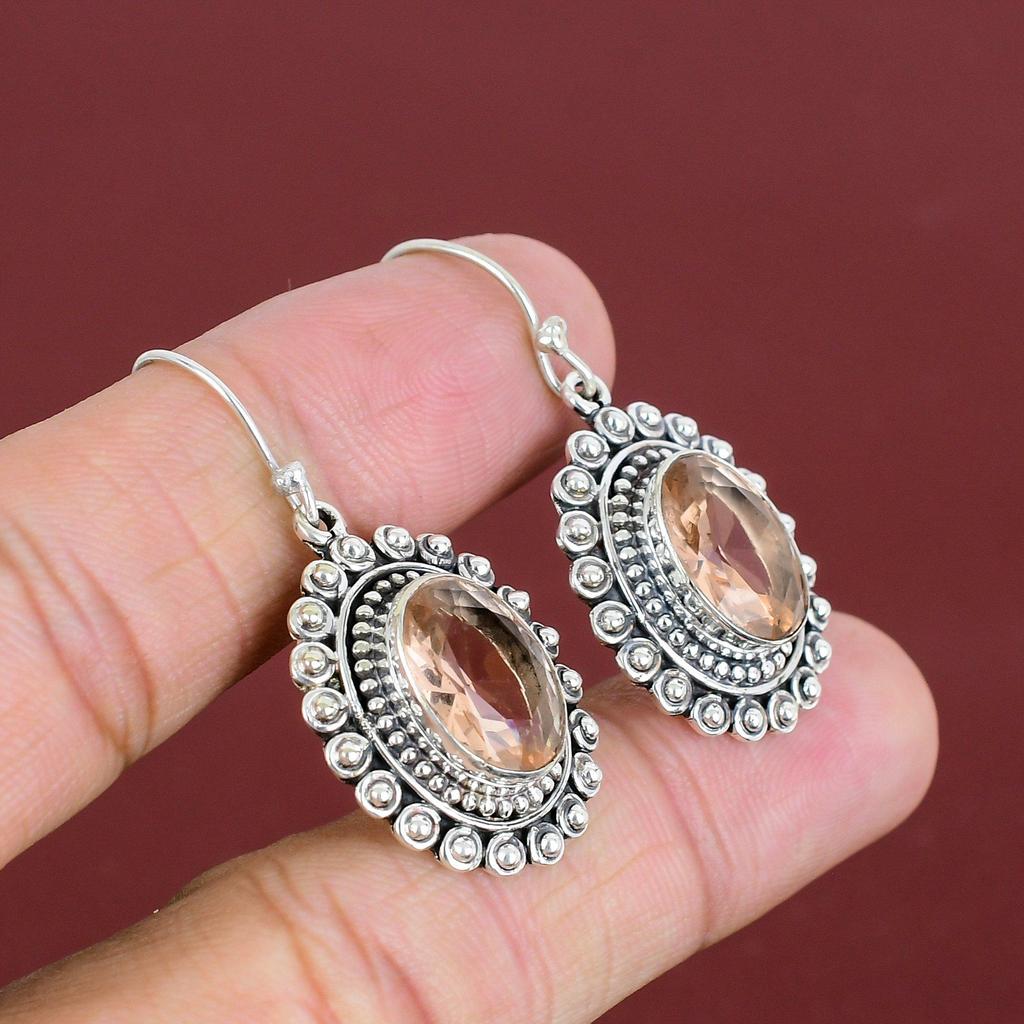 Faceted Morganite Earrings Gemstone Earring Vintage Jewelry 925 Sterling Silver Earring Handmade Jewelry Brand New Earring Gifts For Mother