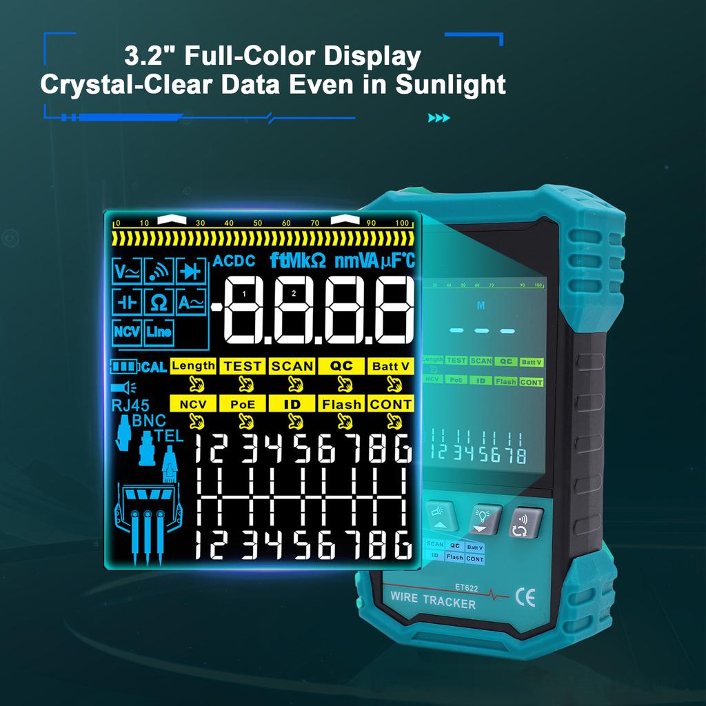 Network Cable Tester with POE Voltage Detection, Wire Tracker, RJ45 Length Measurement (400m) Cable Continuity Test or Ethernet