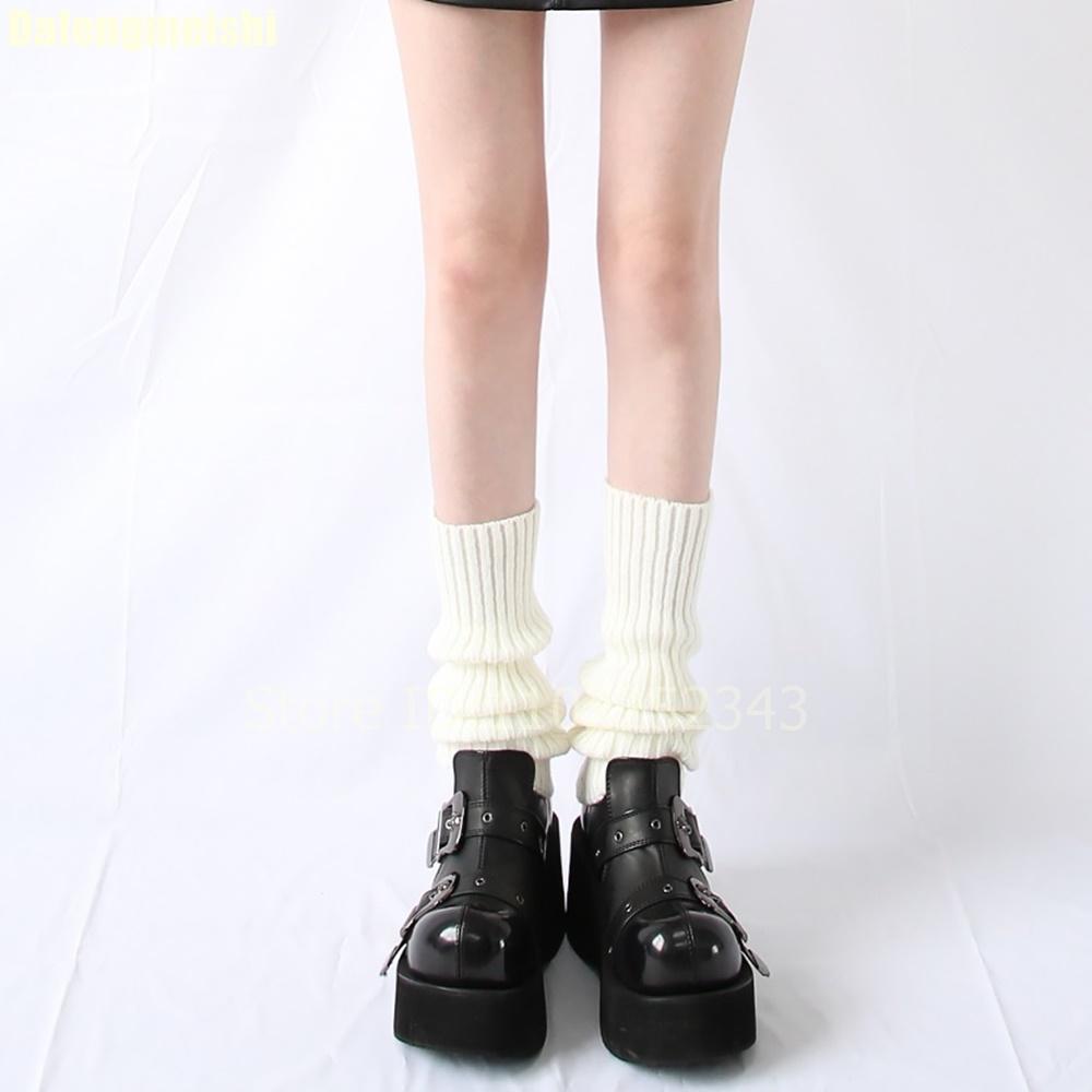 Fashion Black Thick-Soled Leather Shoes Women Round Toe Heightened Wedge Heels Belt Buckle Slip On Y2K Style Pumps Street Fashion Shoes