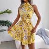 Women's Spring/summer Style Lace Up Ruffled Floral Dress