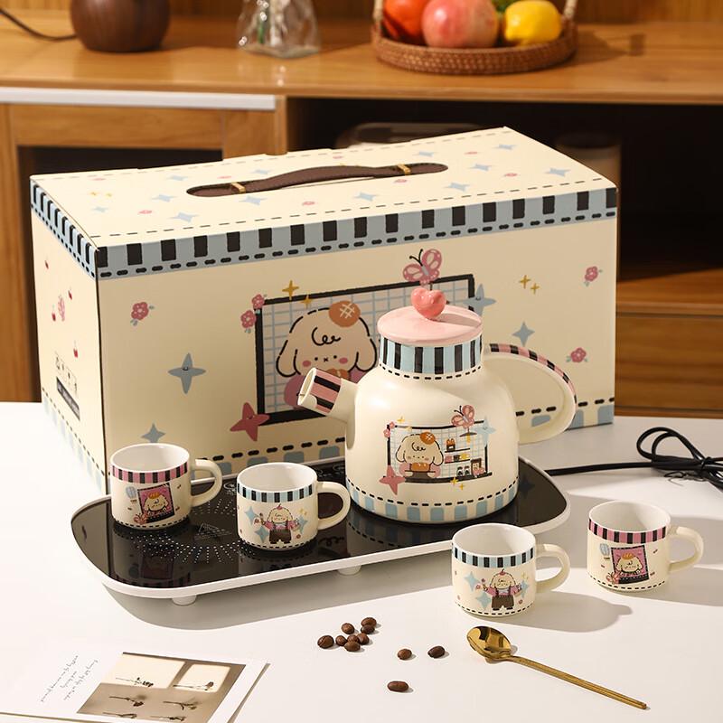 Cute Baked Lamb Ceramic Tea Set with Warmer