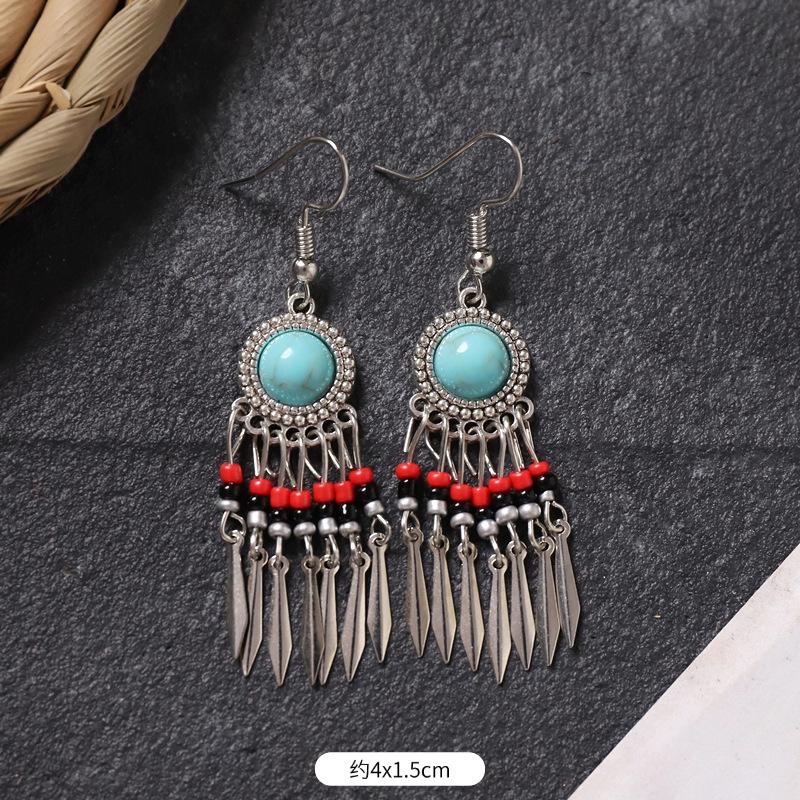 Bohemian earrings retro personality simple long fringed earrings women's high-end vacation style earrings