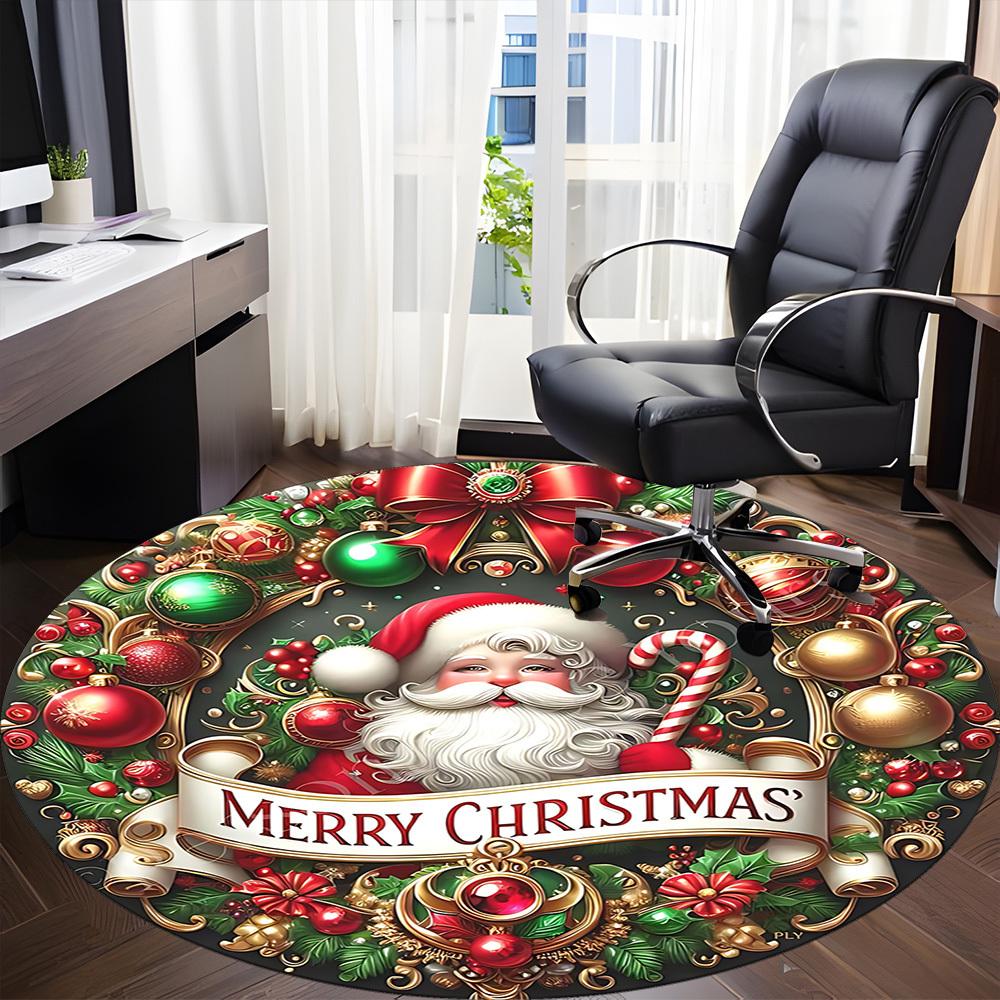 1pc Christmas Wreath Chair Carpet for Office, Round Non Slip Durable Large Size Office Carpet, Suitable for Office