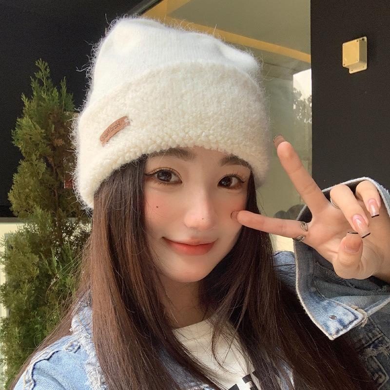 Autumn and winter knitted hats versatile solid color wool hats plus wool blended wool hats big head circumference hats show small face