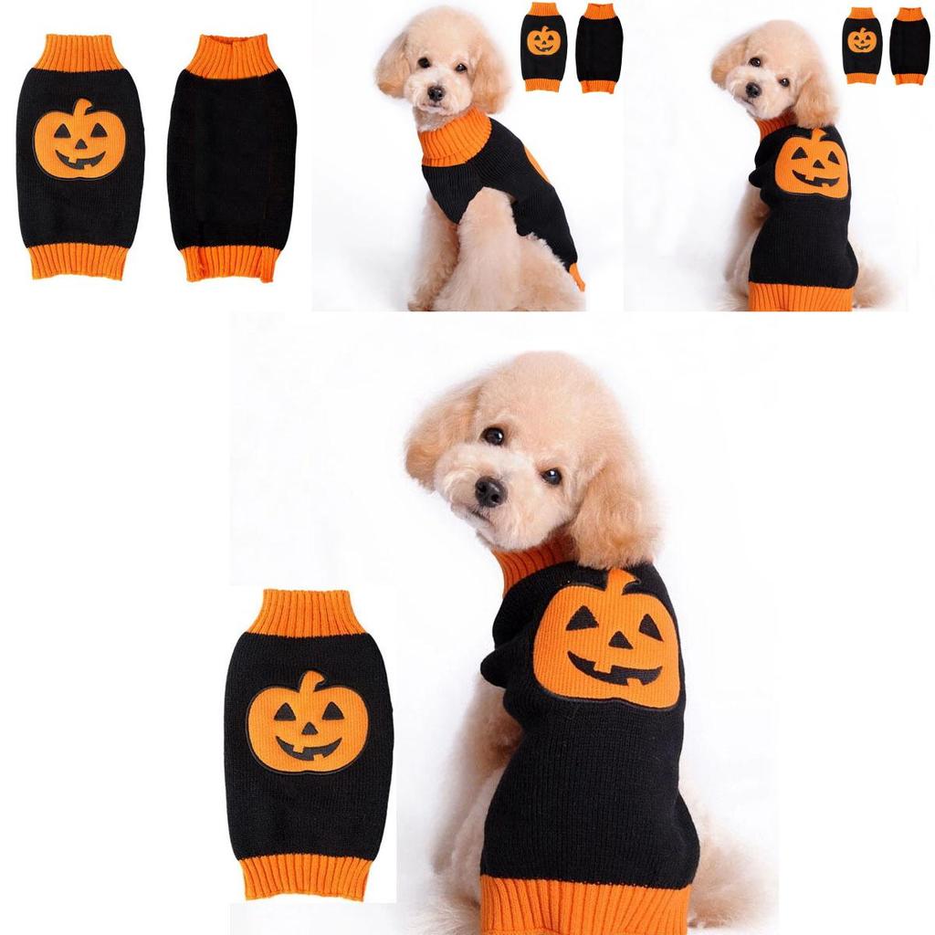Halloween Small Dog Clothes Pet Sweater Warm Pumpkin Coat For Cute Puppies
