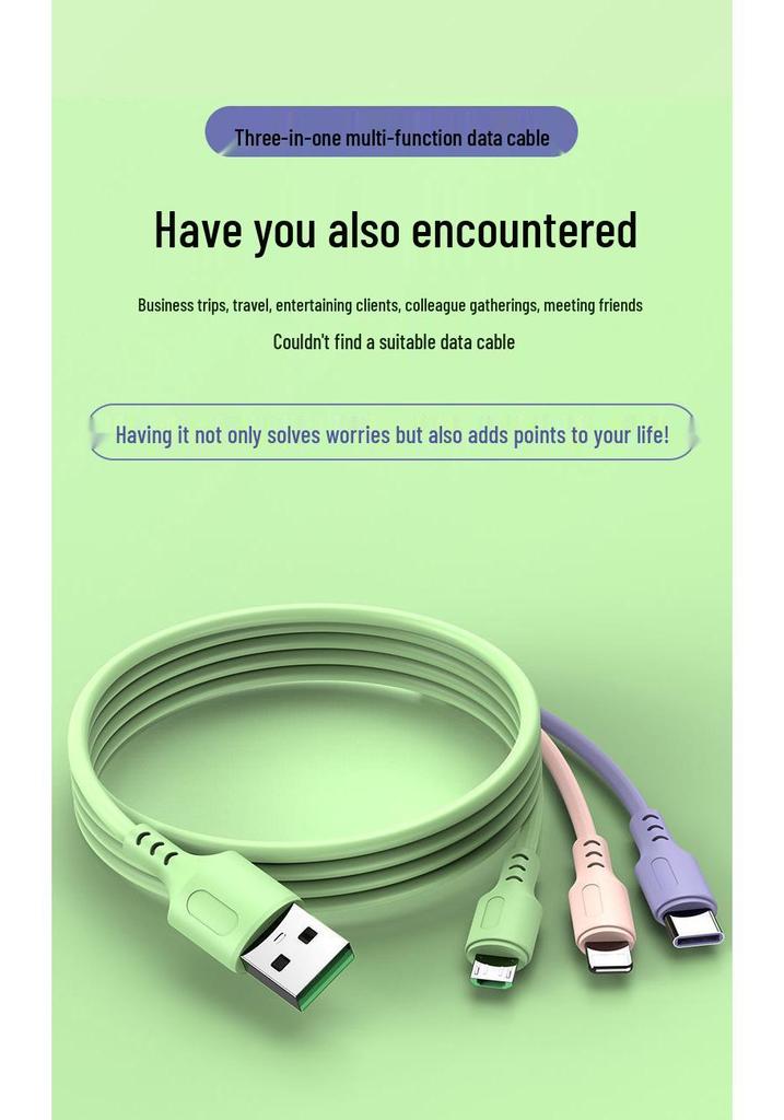 3-in-1 Liquid Silicone Fast Charging Cable: One-to-Three USB-C for Multiple Models